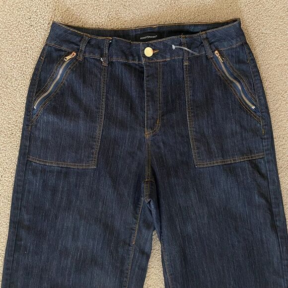 Ashley Stuart Wide Leg Denim Jeans Womens Plus Size 16 Blue High Rise Zip Pocket - Picture 10 of 11